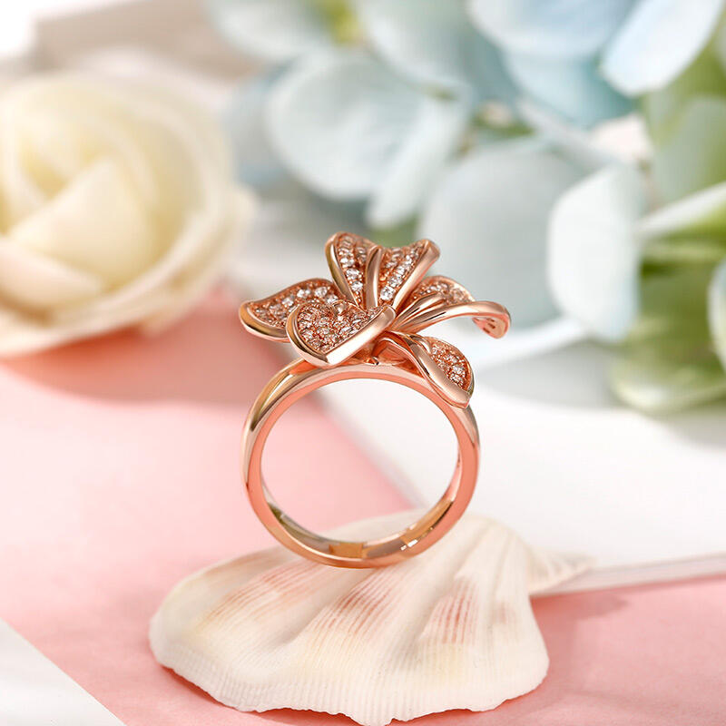 Jeulia "Blooming Flower" Rose Gold Tone Sterling Silver Ring