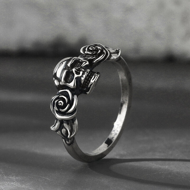 Jeulia "Rose Flower" Skull Sterling Silver Ring