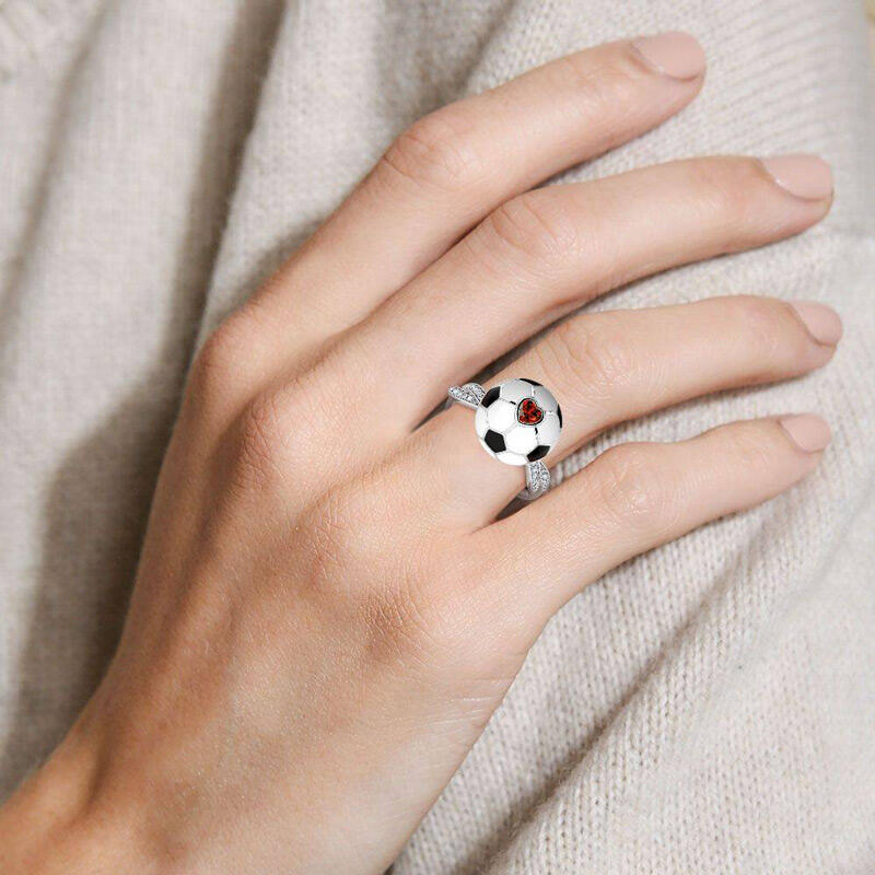 Jeulia "Play Football" Sterling Silver Rotating Soothe Ring