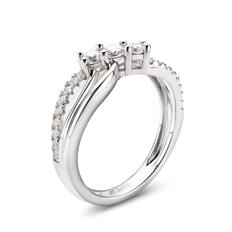 Jeulia Three Stone Round Cut Sterling Silver Band