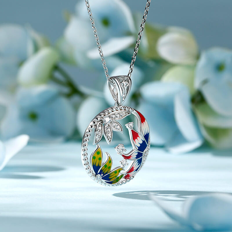 Jeulia Collares de mujer de plata de ley con esmalte en forma redonda de flores coloridas