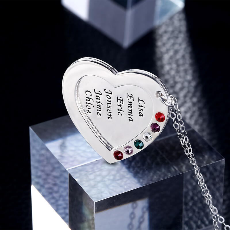 Jeulia Heart Shape Family Necklace with Birthstones Sterling Silver