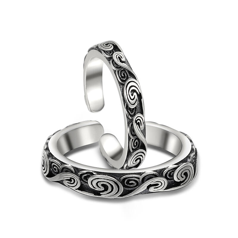 Jeulia Anillos de pareja de diseño abierto grabado con nubes de plata de ley