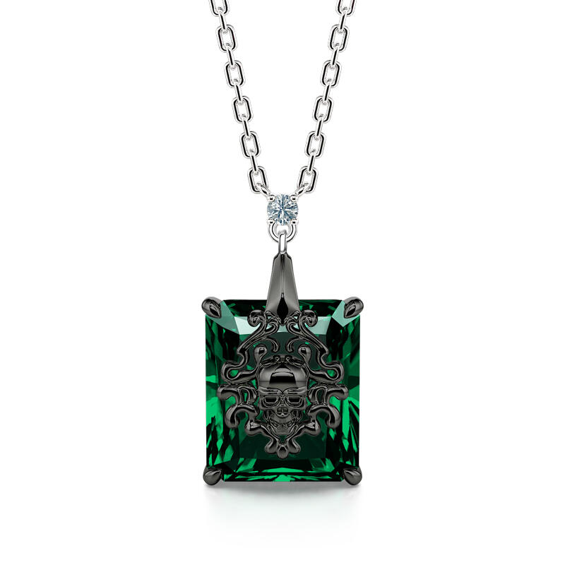 Jeulia "Phantom" Skull Emerald Cut Sterling Silver Necklace