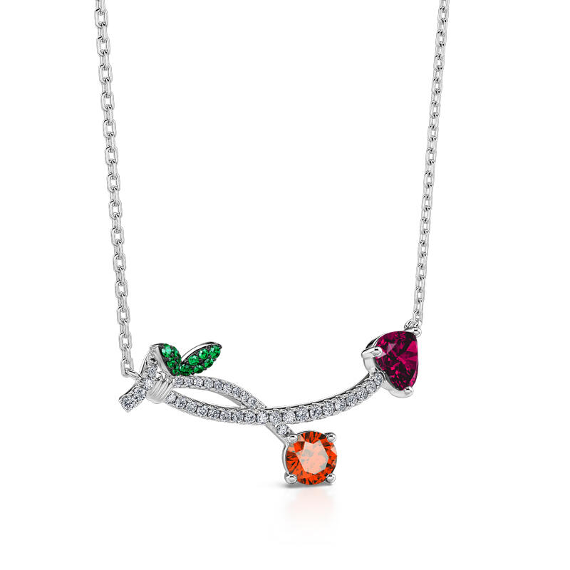 Collar de plata esterlina de diseño cereza para mujer