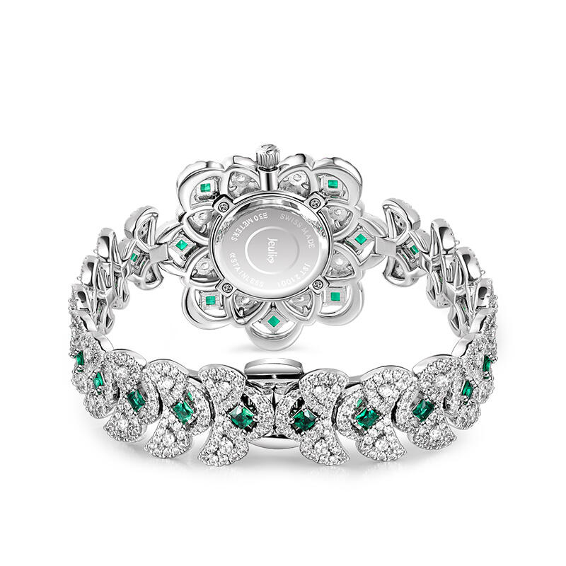 Jeulia "Extreme Brilliance" Floral Design Round Case Quartz Women's Wristwatch