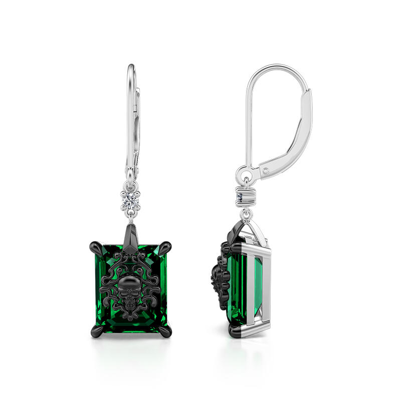Jeulia "Phantom" Skull Emerald Cut Sterling Silver Earrings