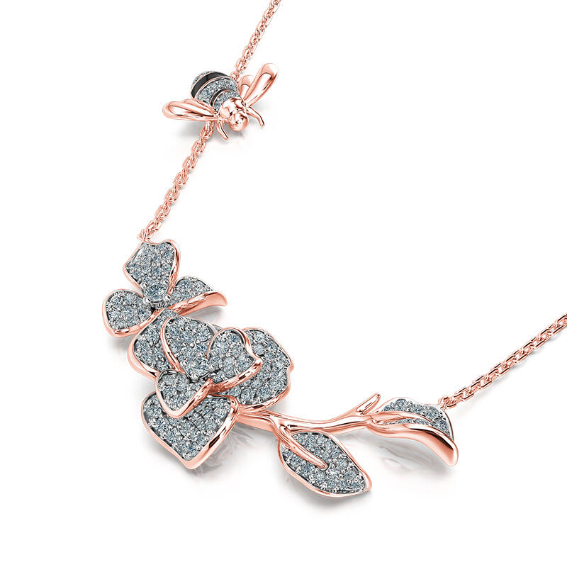 Jeulia Collar de Plata de Ley con Abeja y Flor