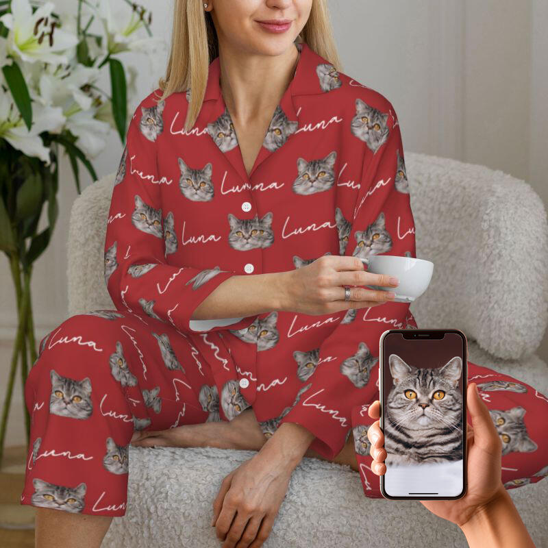 Pyjama personnalisé avec photo et nom de tête d'animal de compagnie personnalisés, cadeau adorable unique pour la famille des amoureux des animaux