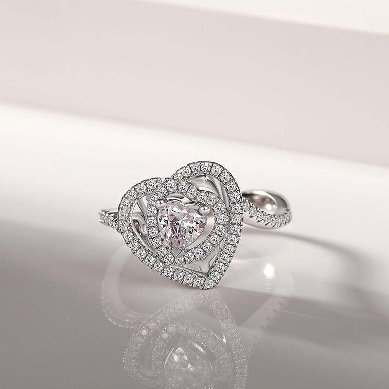 Jeulia Chic Double Halo Heart Engagement Ring