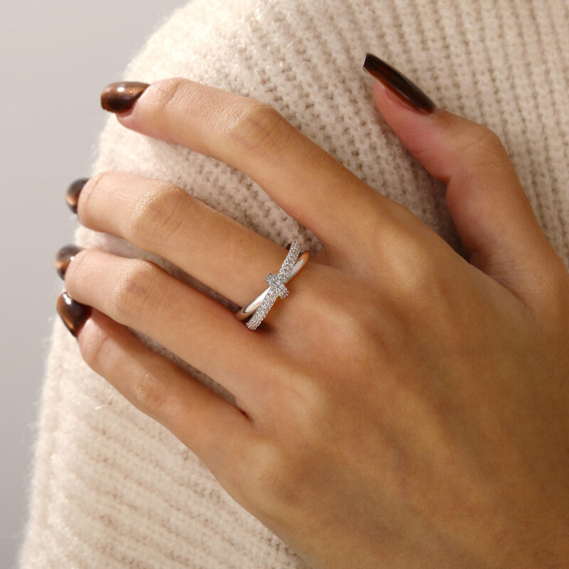 Jeulia Crossover Pave Wedding Band for Women Sterling Silver