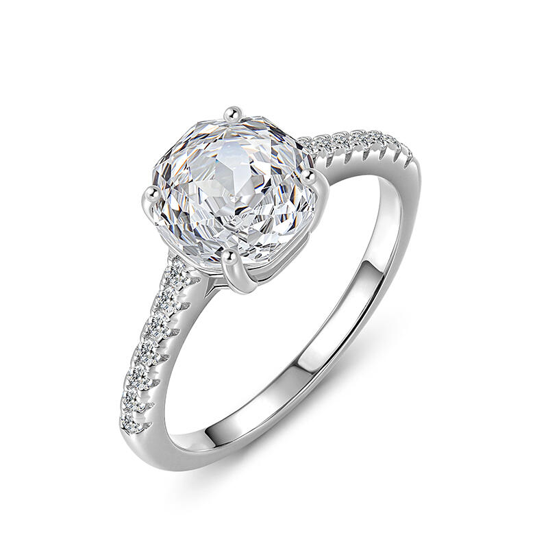 Jeulia Simple Pave Rose Cut Engagement Ring Sterling Silver