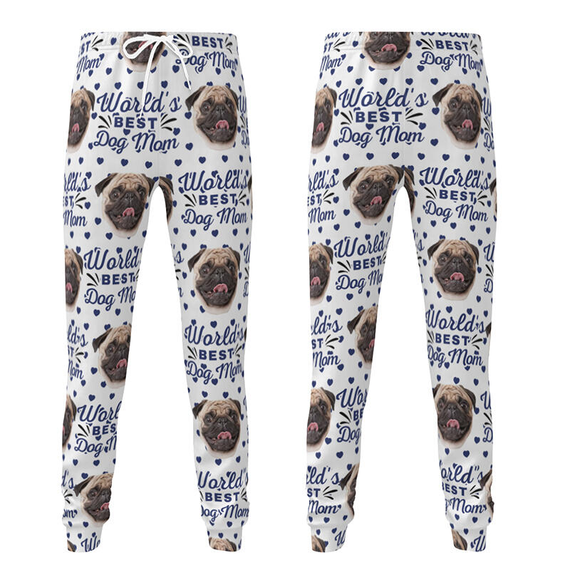 Personalized Unisex Sweatpants World's Best Dog Mom Custom Photo Perfect Gift for Pet Lovers