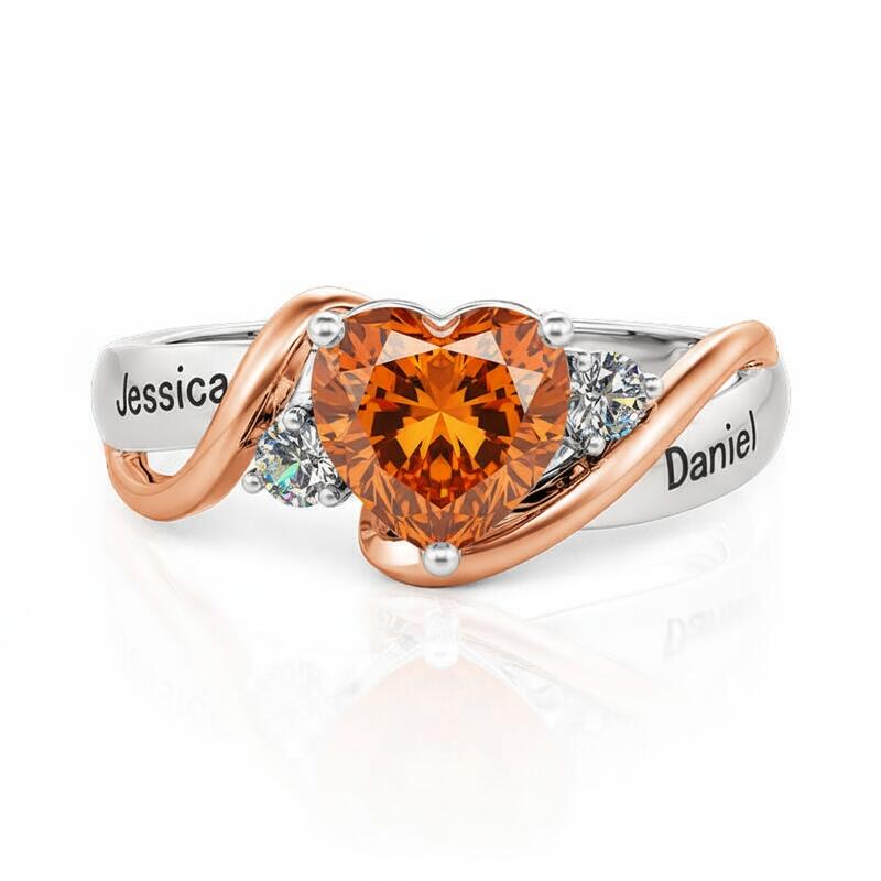 Jeulia Amore Love Custom Heart Promise Ring with Birthstone and Engraved