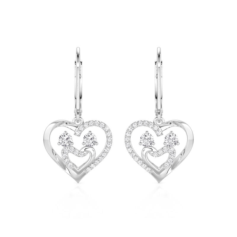 Jeulia Intertwined Double Heart Drop Earrings Sterling Silver