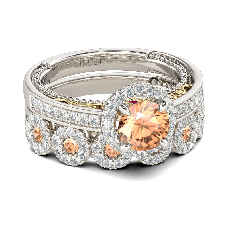 Jeulia Halo Round Cut Sterling Silver Ring Set
