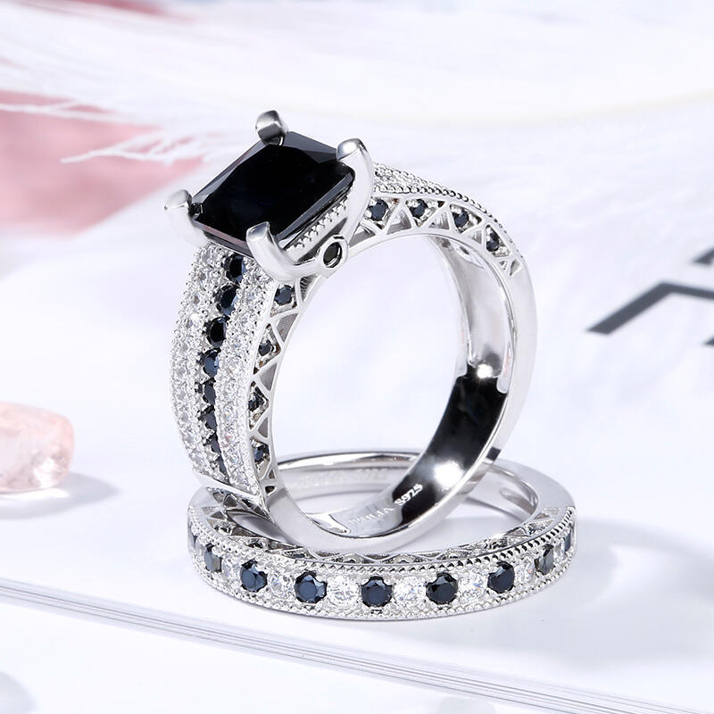 Jeulia Princess Cut Sterling Silver Ring Set