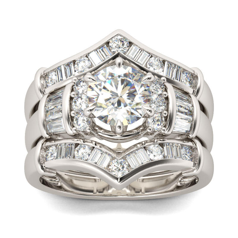 Jeulia 3PC Art Deco Round Cut Sterling Silver Ring Set