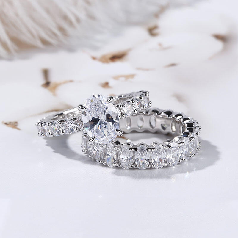 Jeulia Oval Cut Eternity Sterling Silver Ring Set