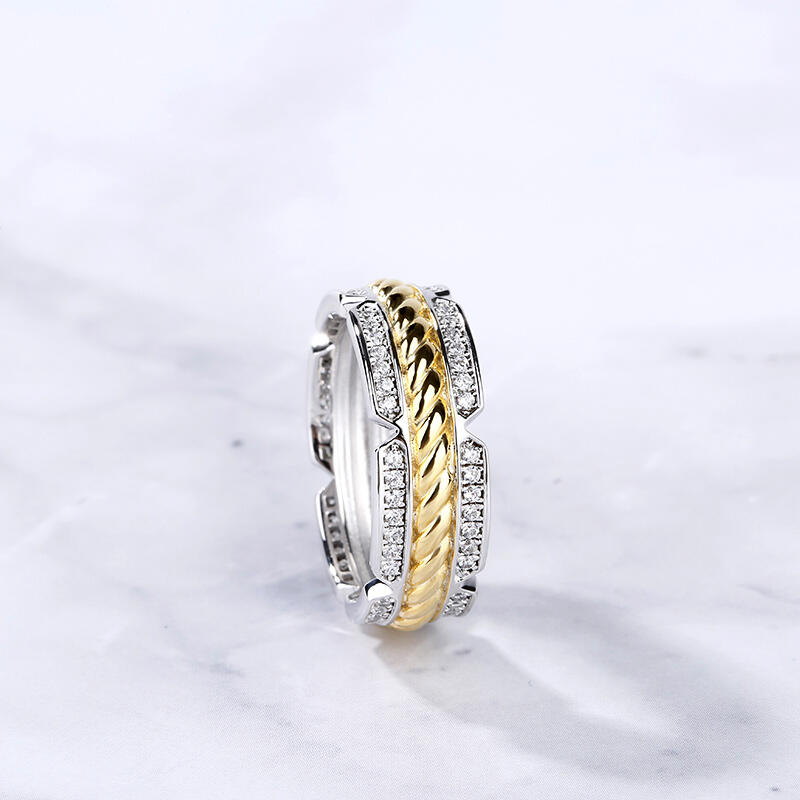 Jeulia Two Tone Rope Sterling Silver Men's Band