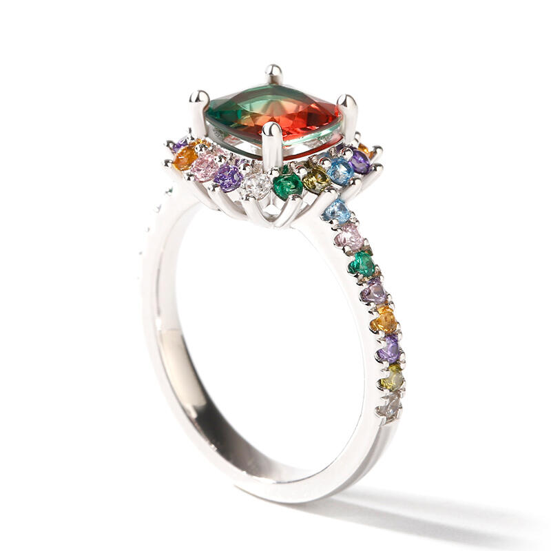 Jeulia "Blazing with Color" Cushion Cut Sterling Silver Ring