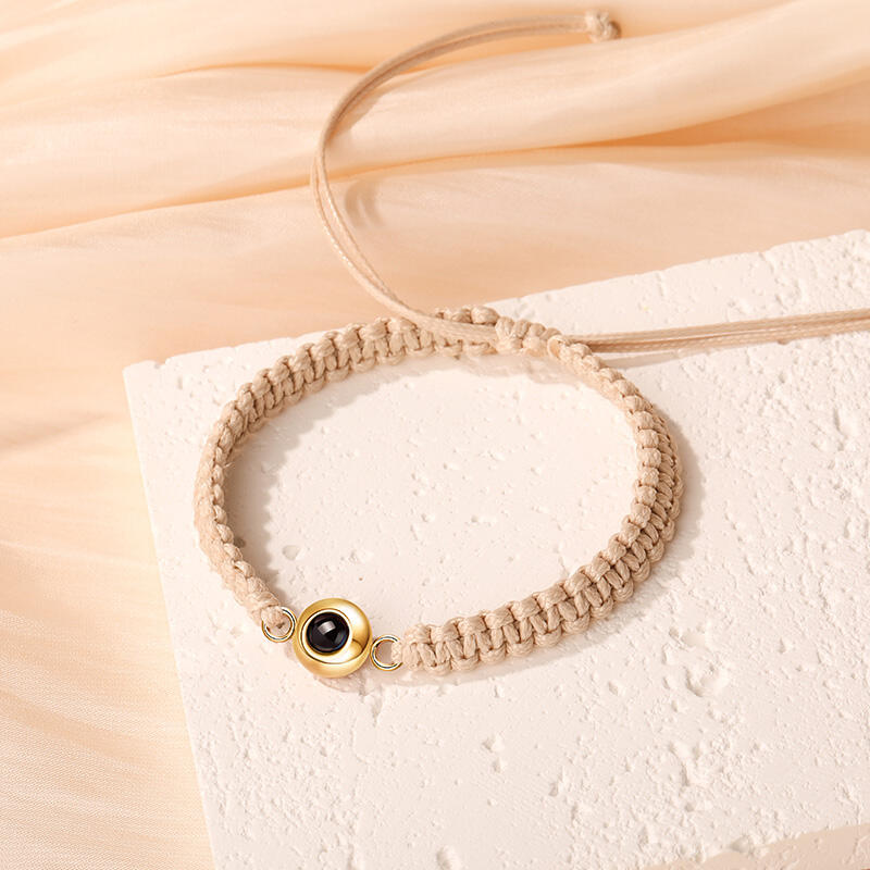 Personalized Braided Flax Brown Rope Photo Projection Bracelet Sweet Cool Gift