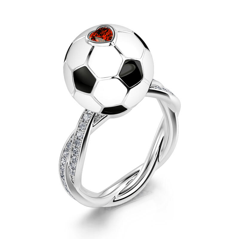 Jeulia "Play Football" Sterling Silver Rotating Soothe Ring