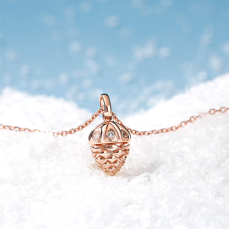 Jeulia "Lucky Acorn" Rose Gold Tone Sterling Silver Necklace