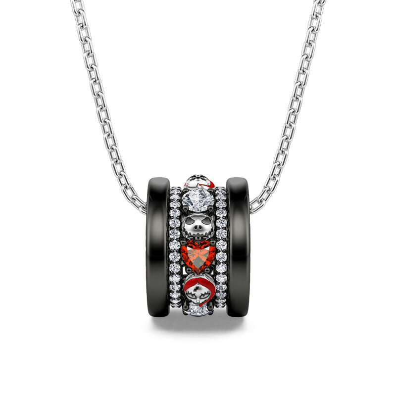 Jeulia "Skull Couple" Heart Cut Sterling Silver Necklace