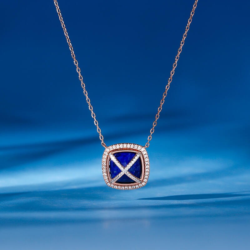 Jeulia Halo Lapis Lazulis Sterling Silver Necklace