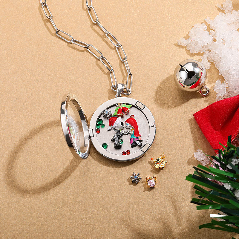 Jeulia "Joyful Holiday" Floating Locket Necklace With Charms And Stones