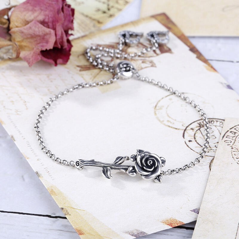 Jeulia Heart Leaves Rose Branch Bracelet