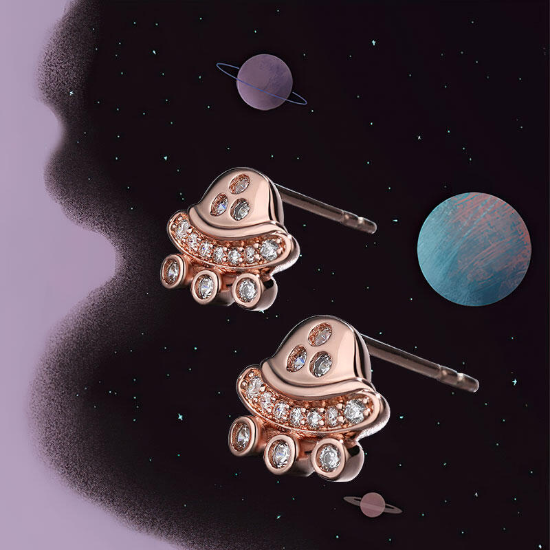 Jeulia Aretes de plata de ley con nave espacial