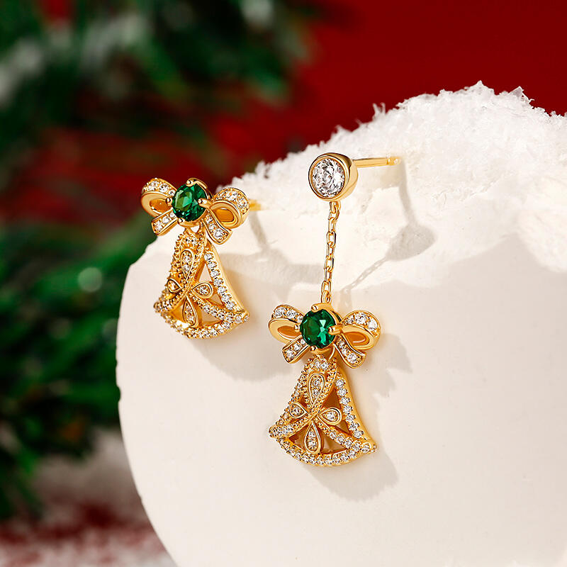 Jeulia "Jingle Bells" Yellow Gold Tone Sterling Silver Mismatched Earrings