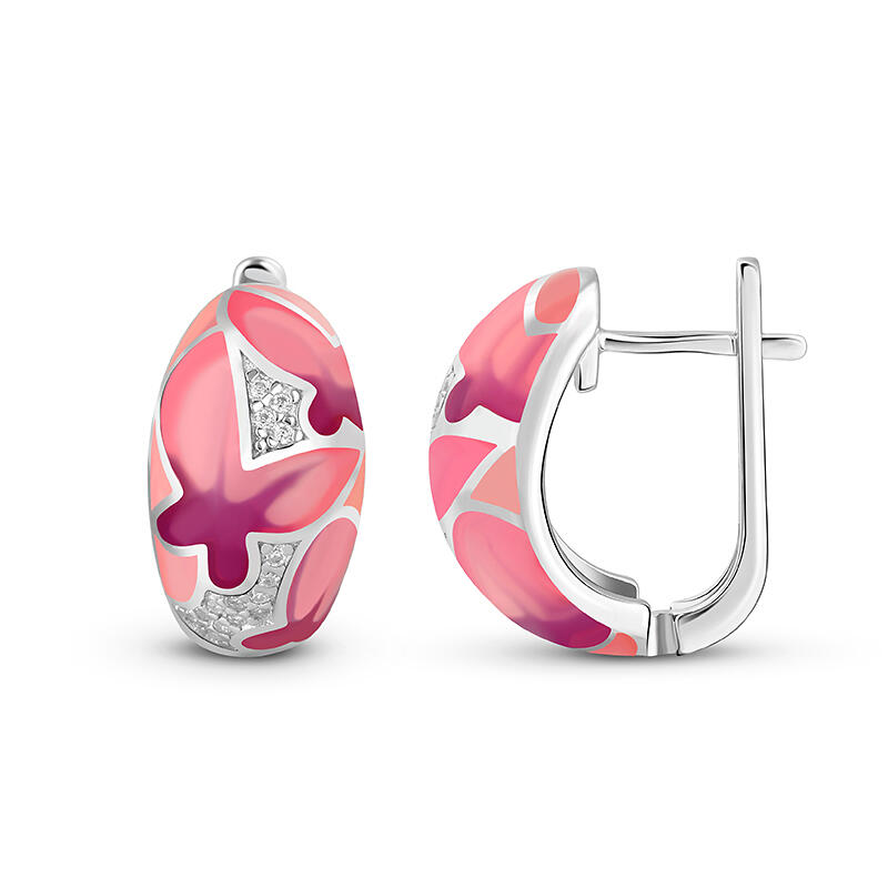 Jeulia "Colorful Butterfly" Enamel Sterling Silver Hoop Earrings