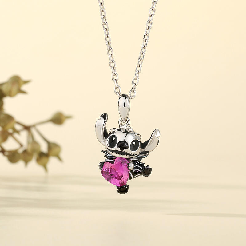 Jeulia Hug Me Collar Adorable Pequeño Monstruo de Plata de Ley con Corte Corazón