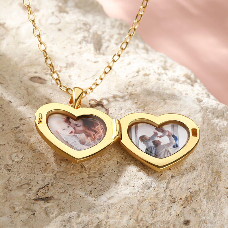 Personalized Heart Photo Locket Necklace with Birthstone Sterling Silver