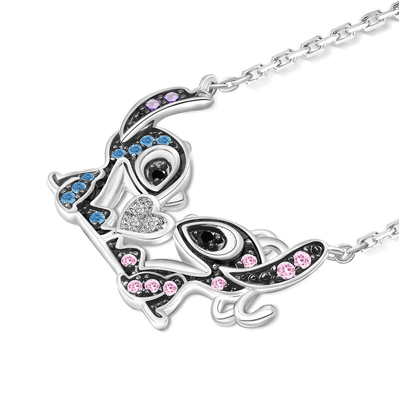 Jeulia "Heart to Heart" Couple of Little Monster Necklace Sterling Silver