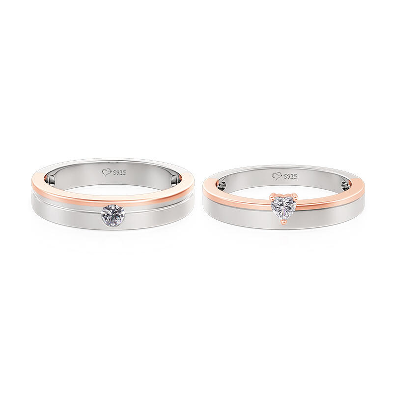 Jeulia Anillos de Pareja de Boda Clásicos Bicolor en Plata de Ley