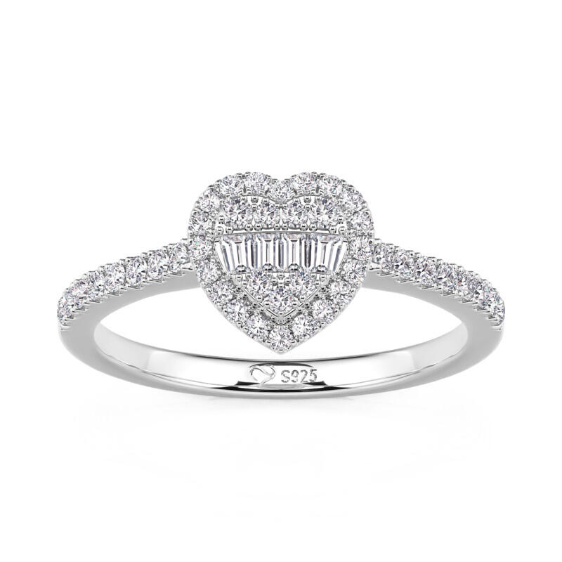 Jeulia Cluster Halo Heart Promise Ring Sterling Silver