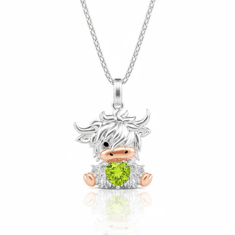 Jeulia Hug Me Custom Highland Cow Necklace with Birthstone