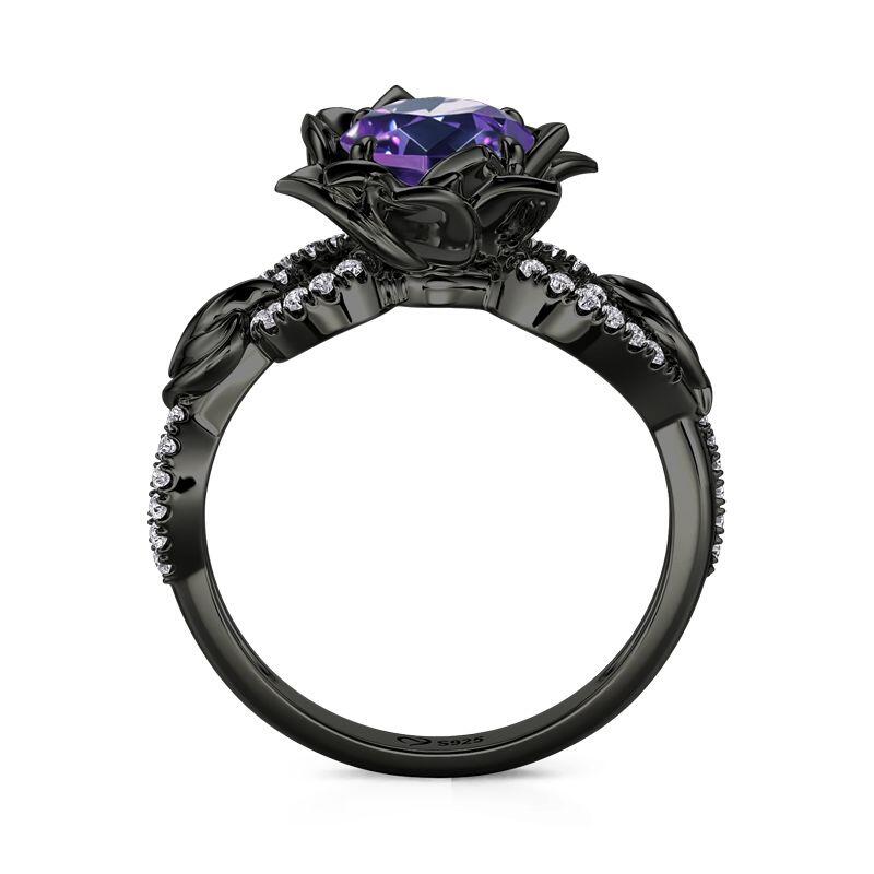 Jeulia Fashion Black Twist Purple Rose Cut Flower Ring