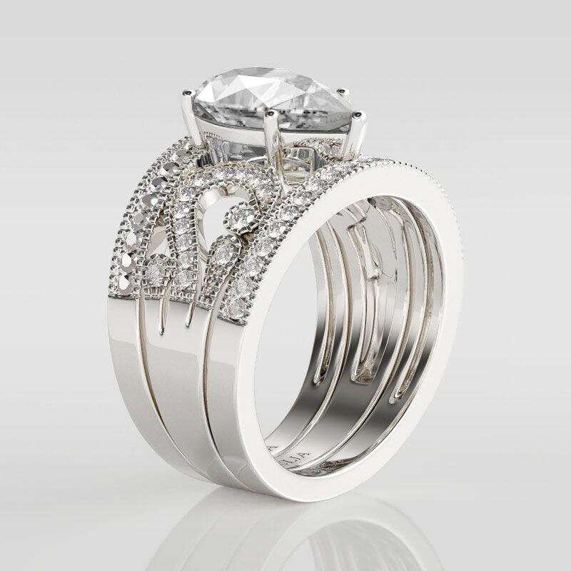 Jeulia 3PC Pear Cut Sterling Silver Ring Set