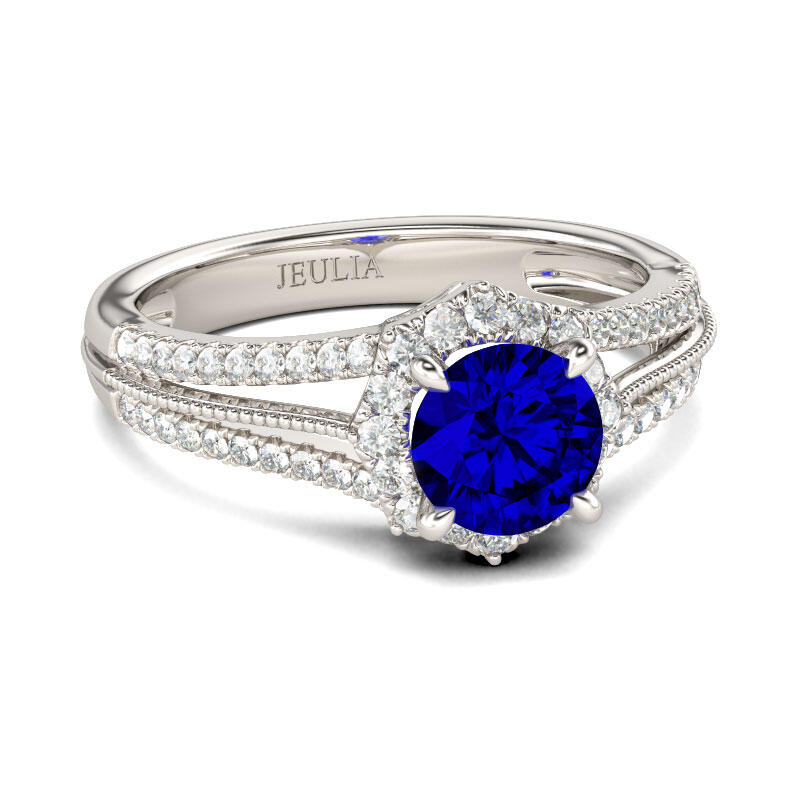 Jeulia Halo Round Cut Sterling Silver Ring