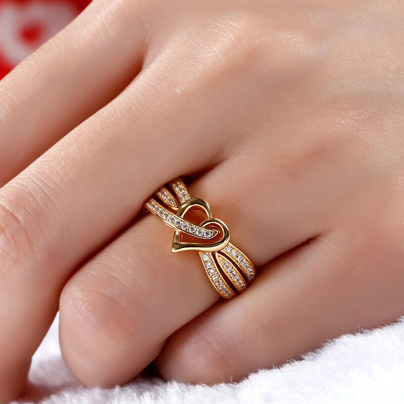 Jeulia Gold Tone Heart Design Round Cut Sterling Silver Women's Band