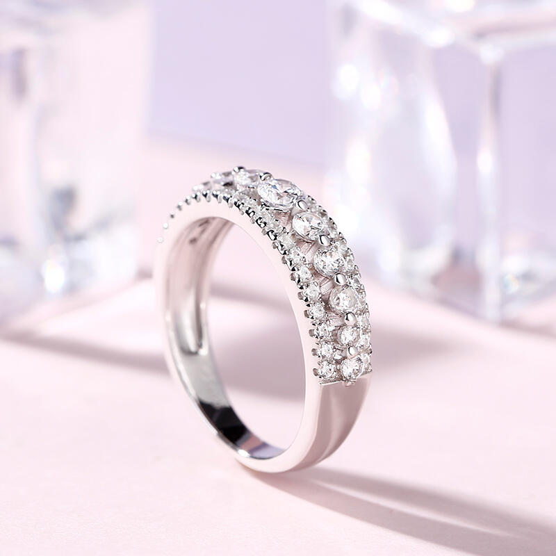 Jeulia Classic Round Cut Sterling Silver Women's Band