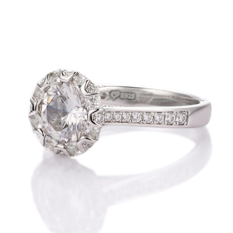 Jeulia Unique Halo Round Cut Sterling Silver Ring