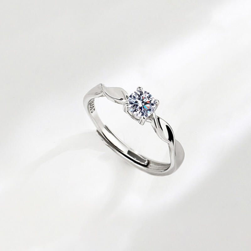 Jeulia Solitaire Round Cut Sterling Silver Adjustable Engagement Ring