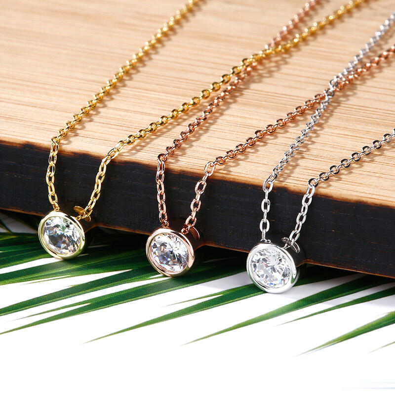 Jeulia Simple Round Cut Stone Pendant Sterling Silver Necklace