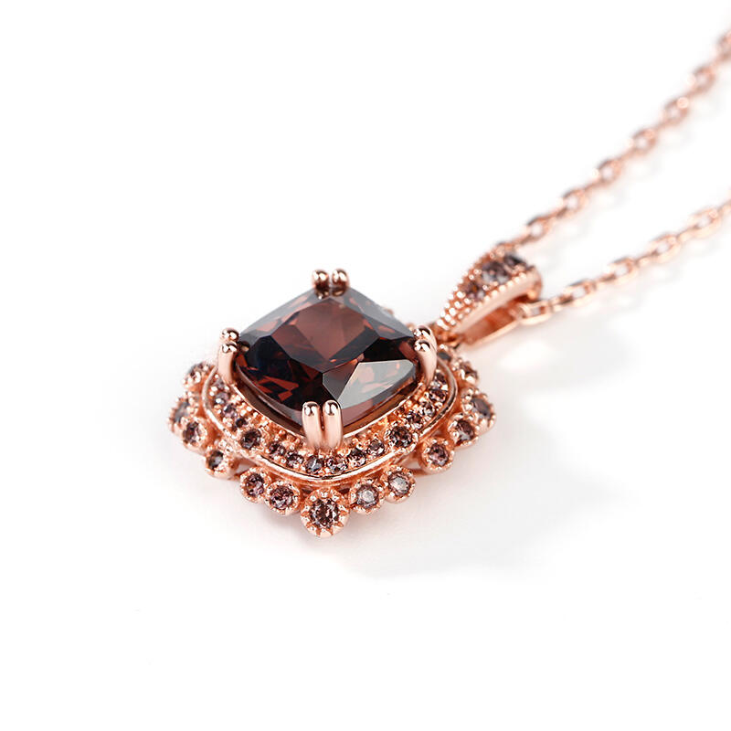 Jeulia Milgrain Design Halo Cushion Cut Sterling Silver Necklace